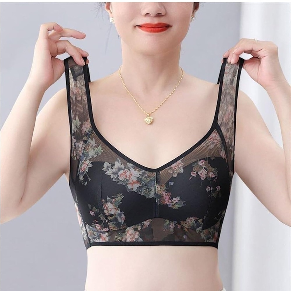 Floral Mesh Bralette - Black - Picture 2 of 8